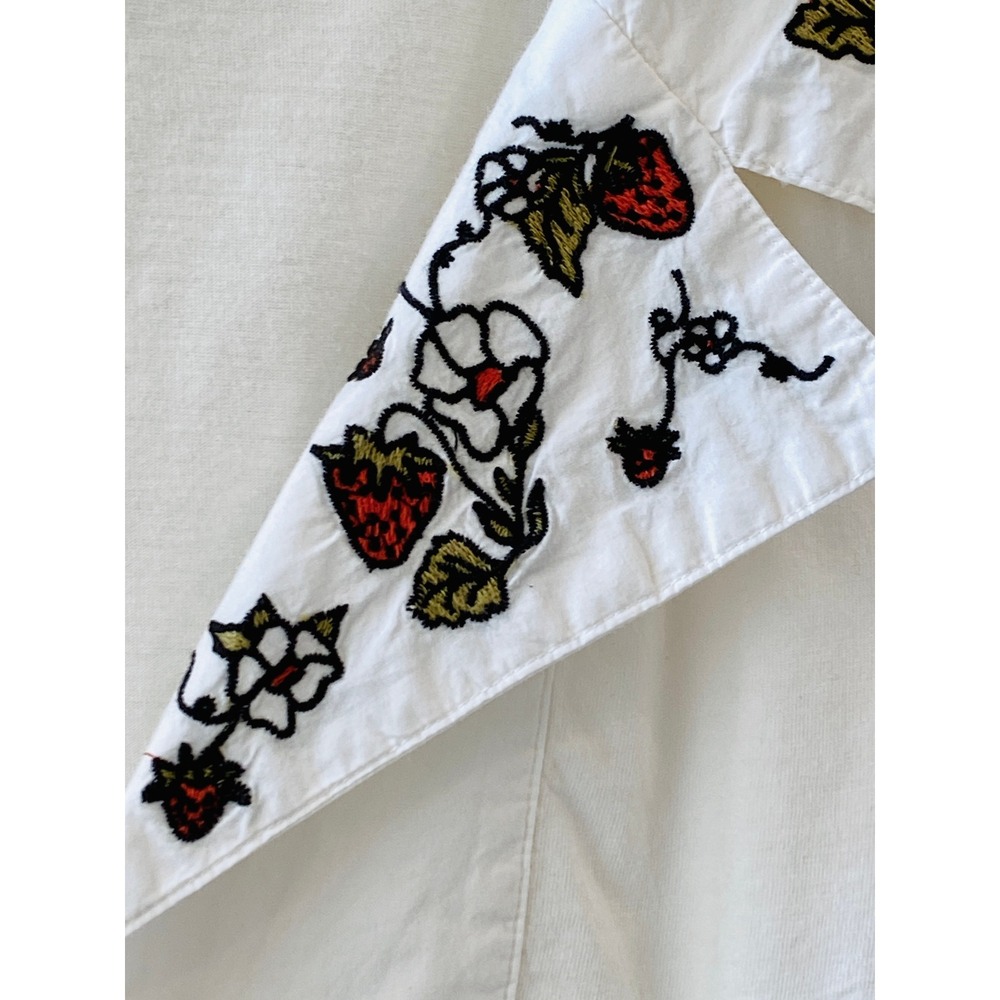 Maeve Anthropologie Strawberry Embroidered Fruit Babydoll Top White Ivory size M - Picture 12 of 16